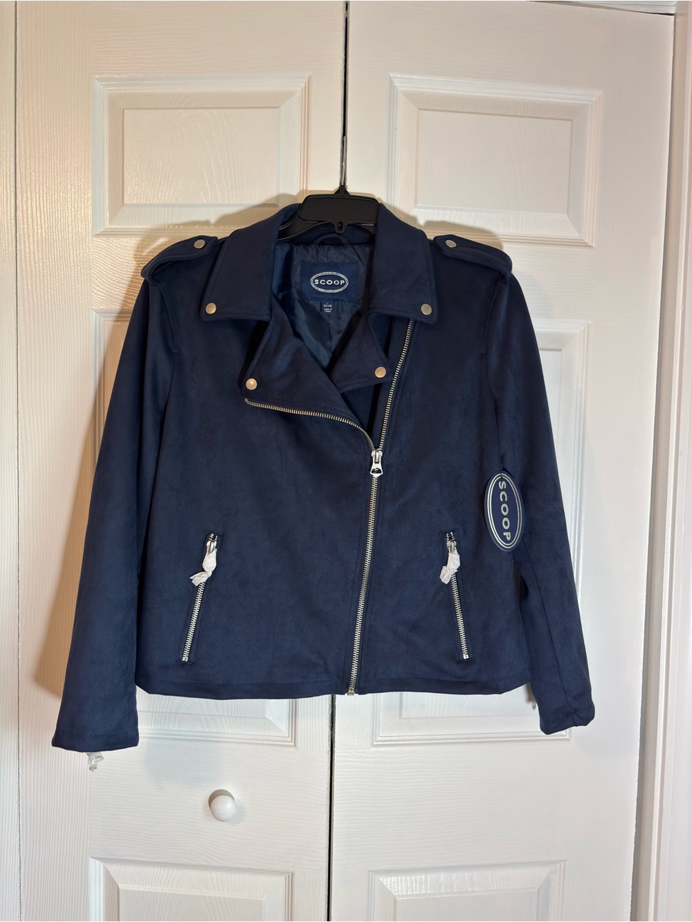 Scoop Navy Suede Moto Jacket